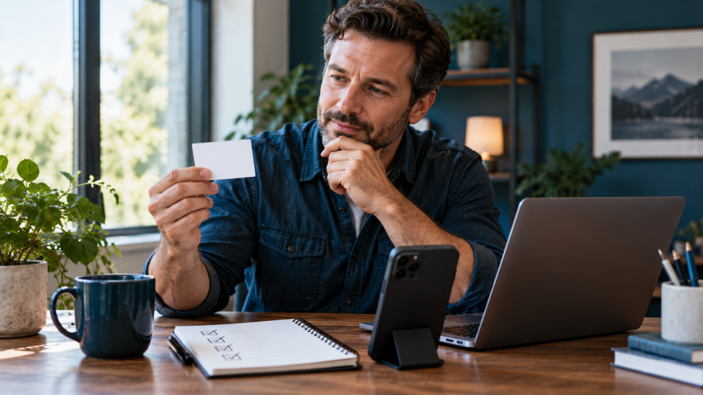 Illustrative local business citations review with a contact card, laptop, phone, and checklist.